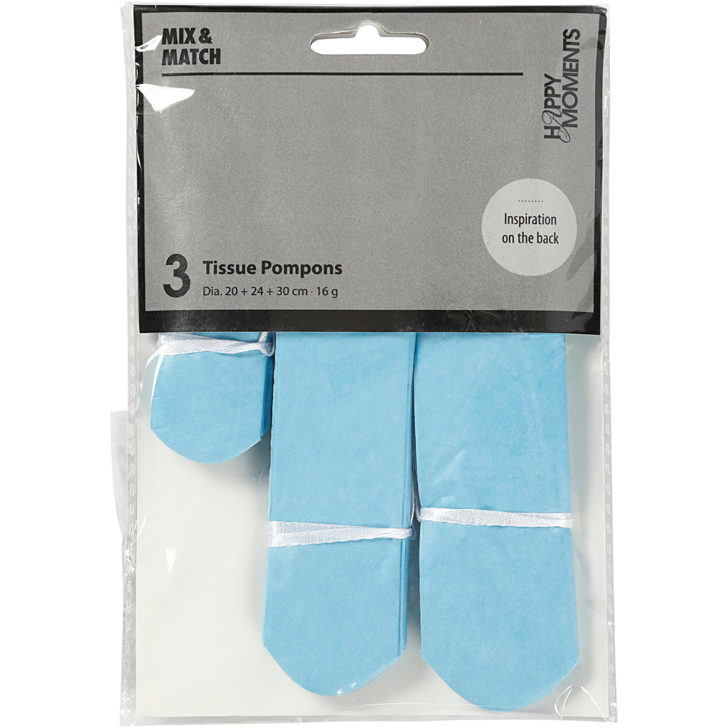 Creativ Company Papierbommel, D 20+24+30 cm, 16 g, hellblau, 3 Stück 1 Box