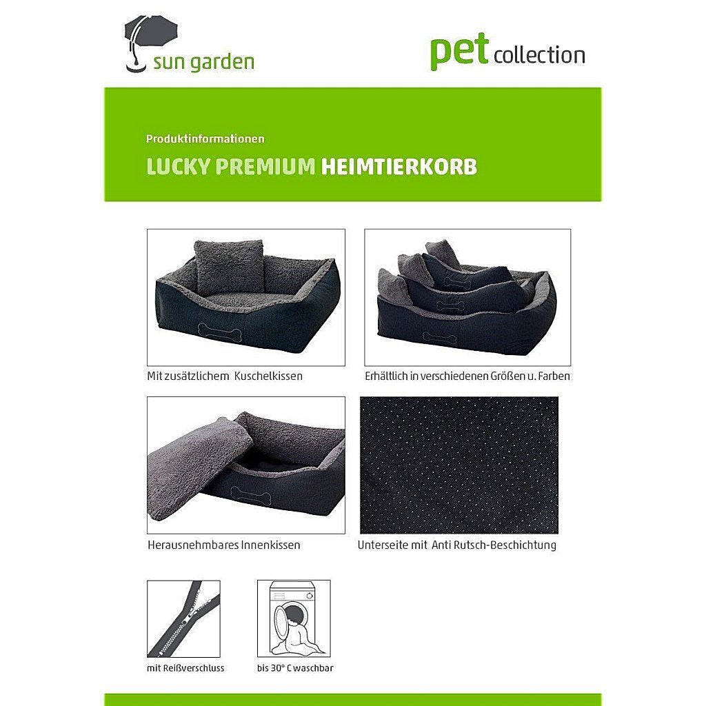 Sun Garden Sun Garten Luxus Hundebett Glück + Kissen 100x90x30 cm Anthrazitgrau grau