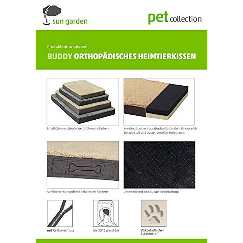 Sun Garden Sun Garden Buddy Orthopäden Hundekissen 72x50x8 cm hellgrau verschmiert