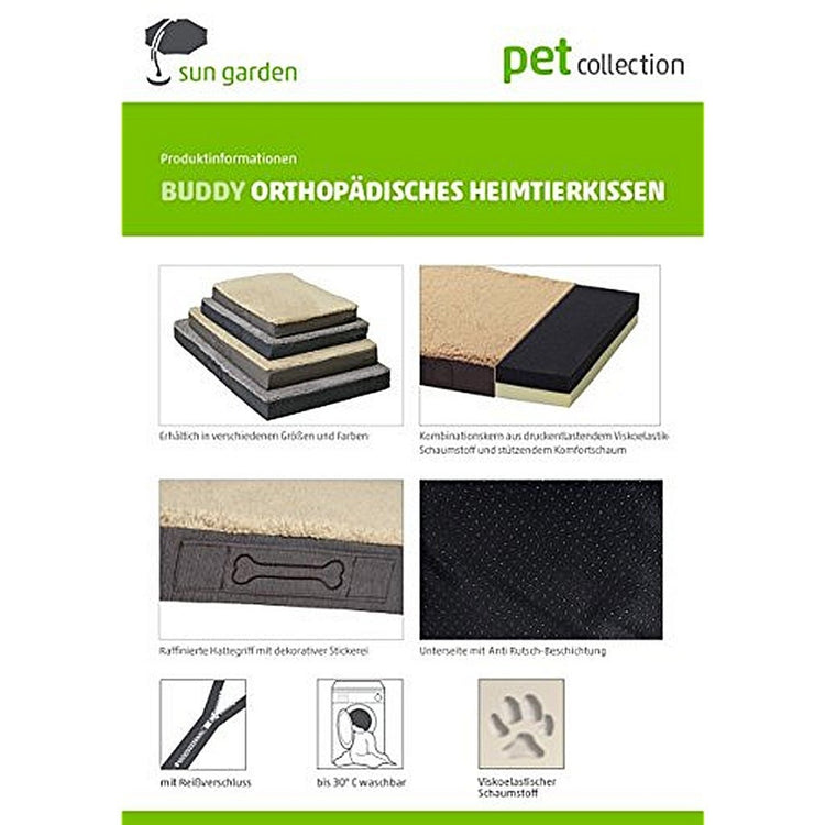 Sun Garden Sun Garden Buddy Orthopäden Hundekissen 72x50x8 cm hellgrau verschmiert