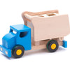 Bajo-Muldenkipper aus Holz mit blauen Blöcken.