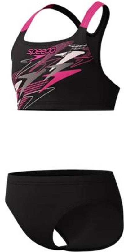 Speedo Medley Logo Racerback 2-teiliger Mädchen-Sportbadeanzug – Schwarz-Rosa