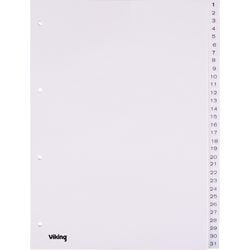 Registerblätter Office Depot PP A4 120 Mikron weiß 1-31 4 Löcher