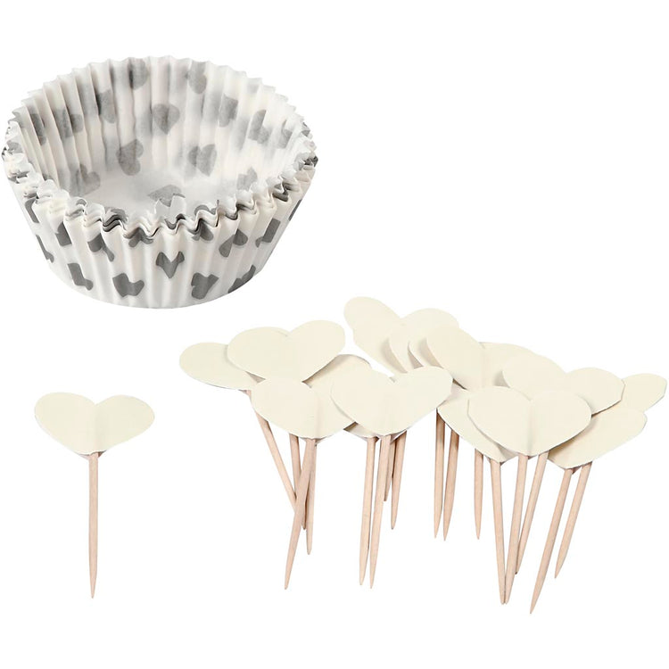 Creativ Company Cupcakes und Cocktailspieße, H: 3 cm, T 5 cm, 40 g, gebrochenes Weiß, 24er-Set 1 Box