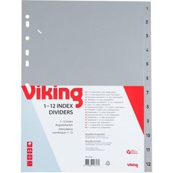 Registerblätter PP A4 1-12 grau 11-Loch 120 Mikron