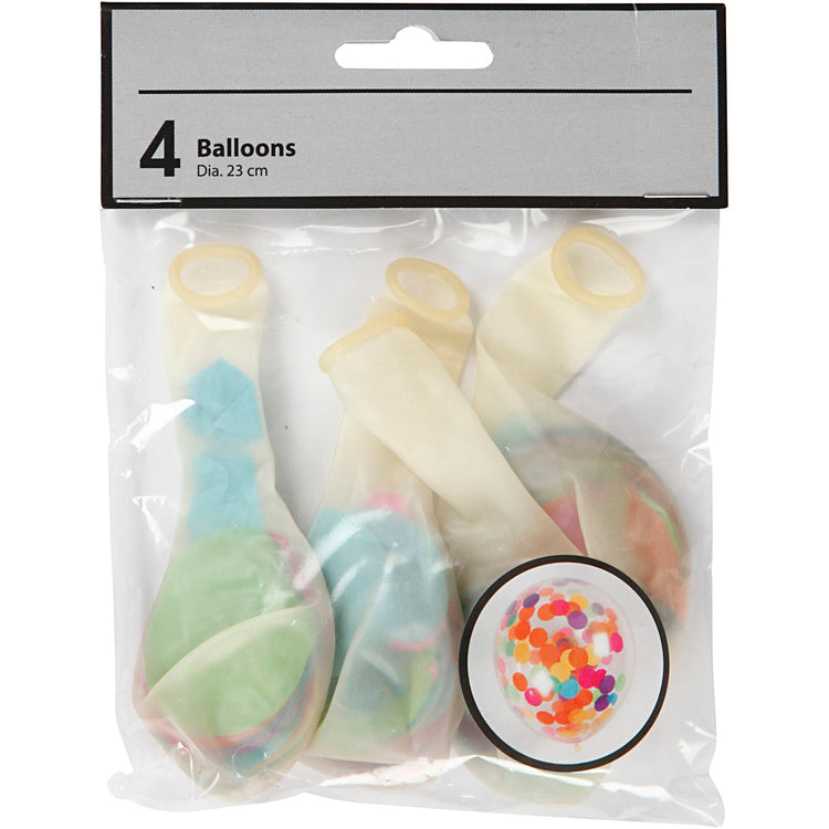 Creativ Company Luftballons mit Konfetti, rund, D 23 cm, transparent, 4 Stück 1 Box
