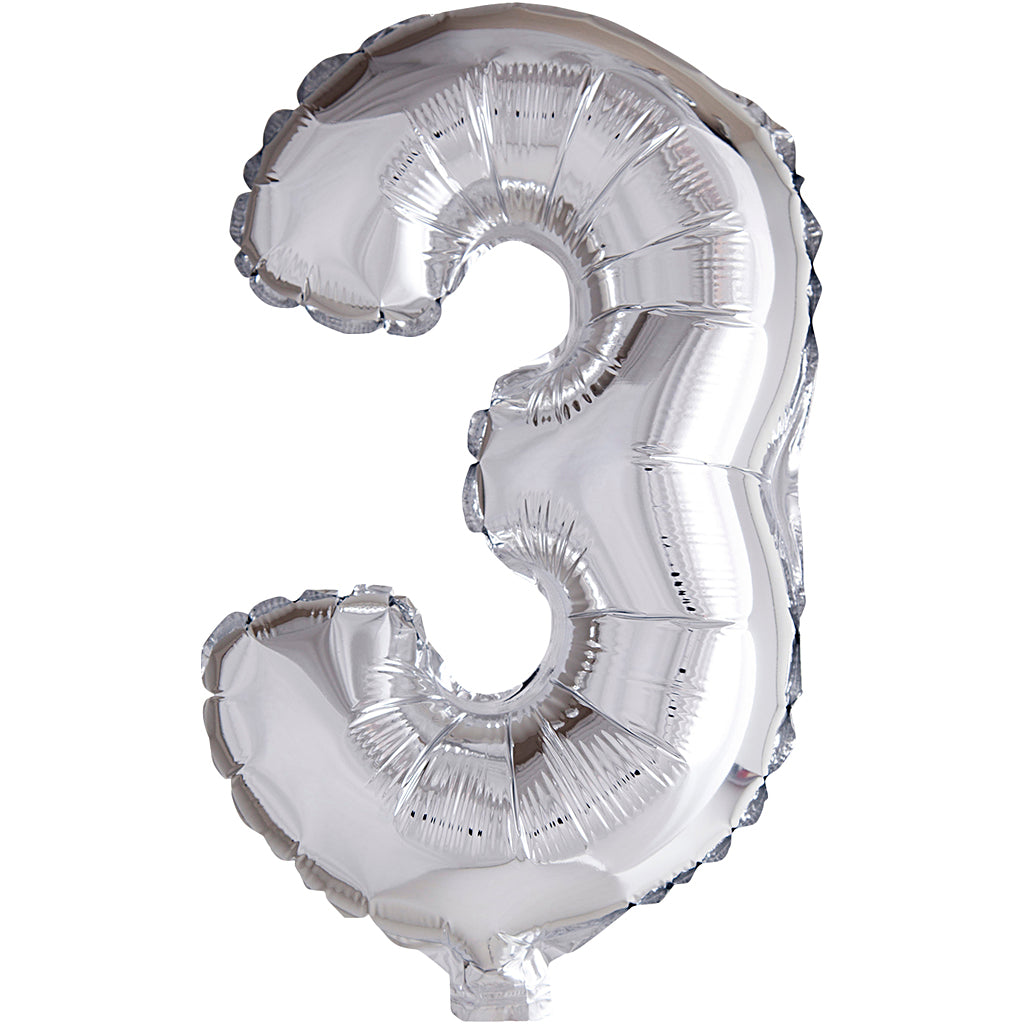 Creativ Company Folienballon, 3, H: 41 cm, Silber, 1 Stück