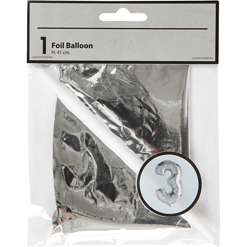 Creativ Company Folienballon, 3, H: 41 cm, Silber, 1 Stück