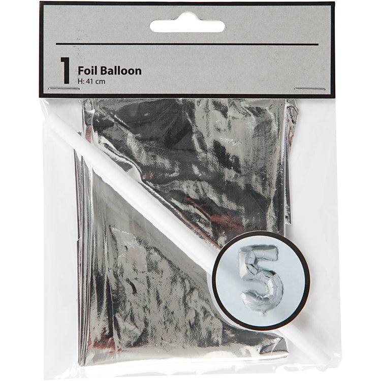 Creativ Company Folienballon, 5, H: 41 cm, Silber, 1 Stück