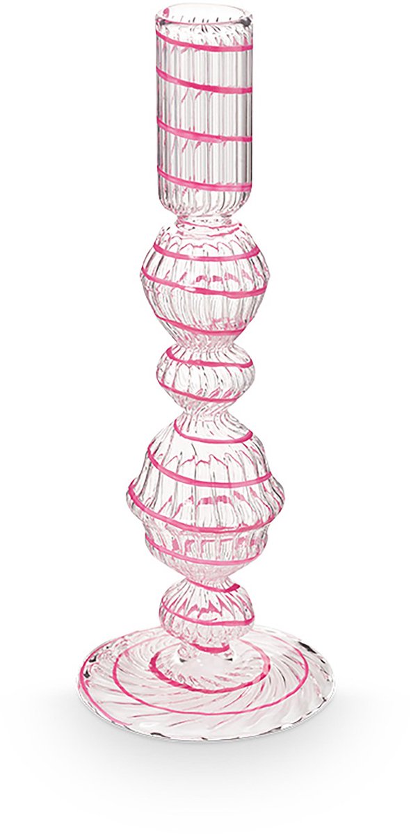 Pip Studio – Kerzenständer – Wohnaccessoires – rosa Kerzenhalter – Glaswirbel – 22 cm