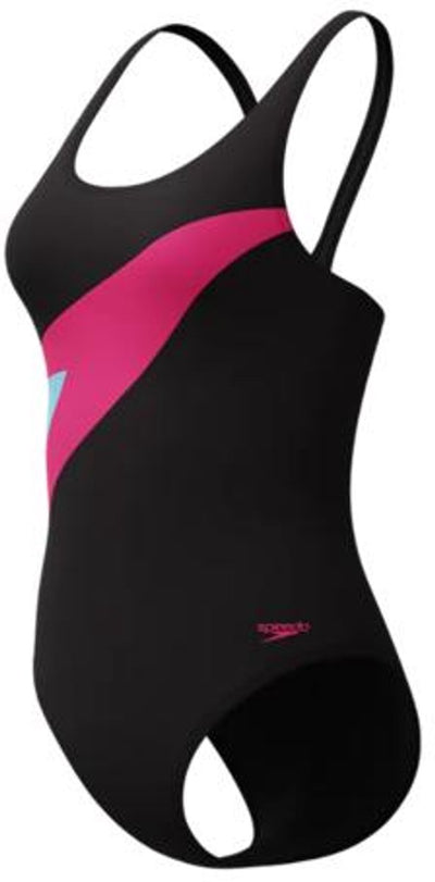 Speedo Hyperboom Butterfly Back 1-teiliger Damen-Sportbadeanzug – Schwarz-Rosa