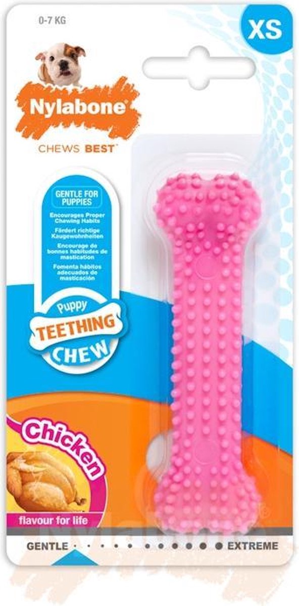 Nylabone Puppy Bone Dental Pink Chicken Flavour XS