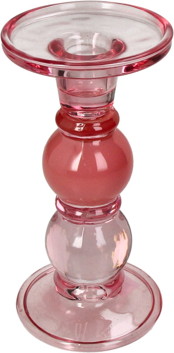 HD Collection Kerzenhalter aus Glas, rosa, 9 x 9 x 17,5 cm