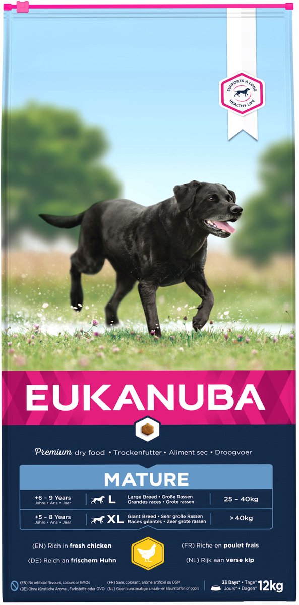 Eukanuba Hund ausgewachsener Senior – große Rasse – Huhn – Hundefutter – 12 kg
