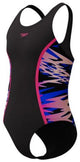 Speedo H-Boom Splice Muscleback 1-teiliger Mädchen-Sportbadeanzug – Schwarz Rosa