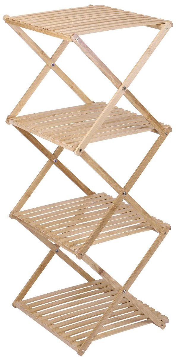 Alpina Badezimmerregal – 4-stöckig – 40 x 33,5 x 93,5 cm – faltbar – Bambus – Braun