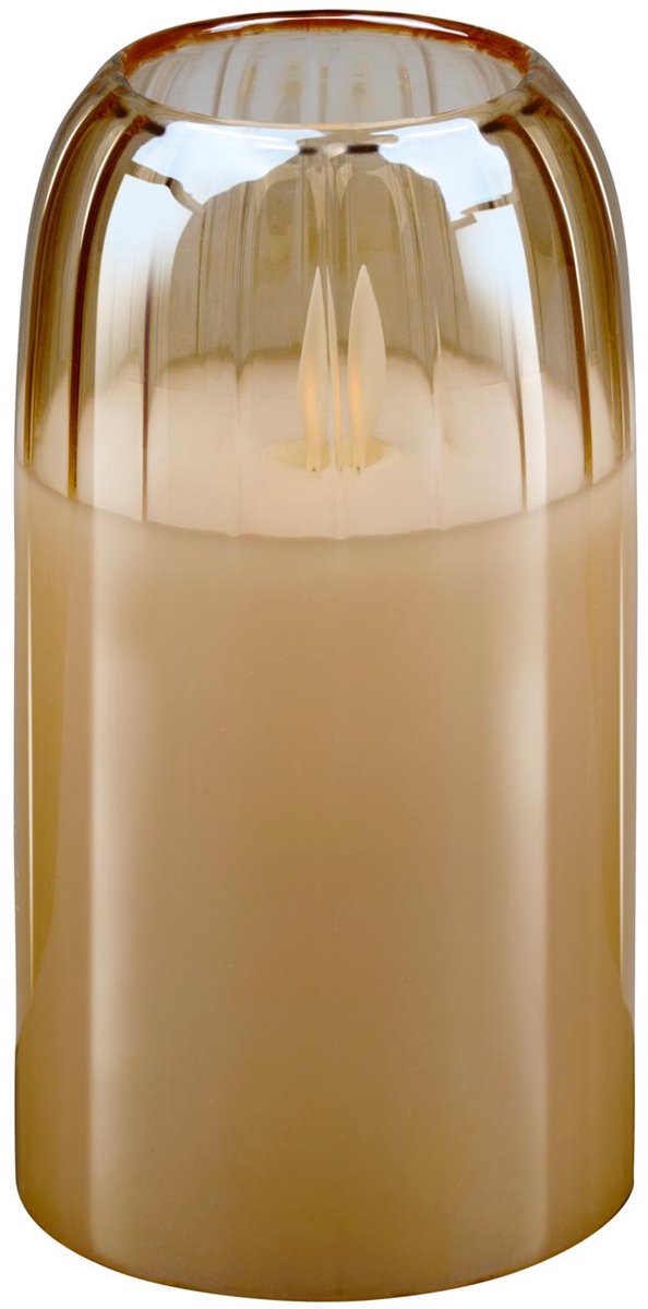 Arti casa LED-Kerze im Glas – bewegliche Flamme – Timer 6 Stunden – 7,5 x 15 cm – Beige