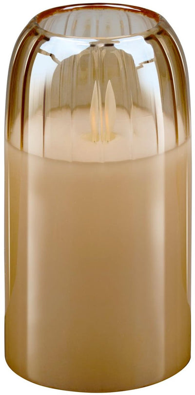 Arti casa LED-Kerze im Glas – bewegliche Flamme – Timer 6 Stunden – 7,5 x 15 cm – Beige