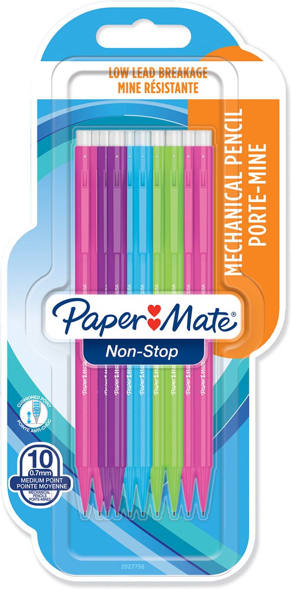 Non-Stop-Druckbleistifte von Paper Mate | 0,7 mm | hb #2 | verschiedene Farben | 10 Stück