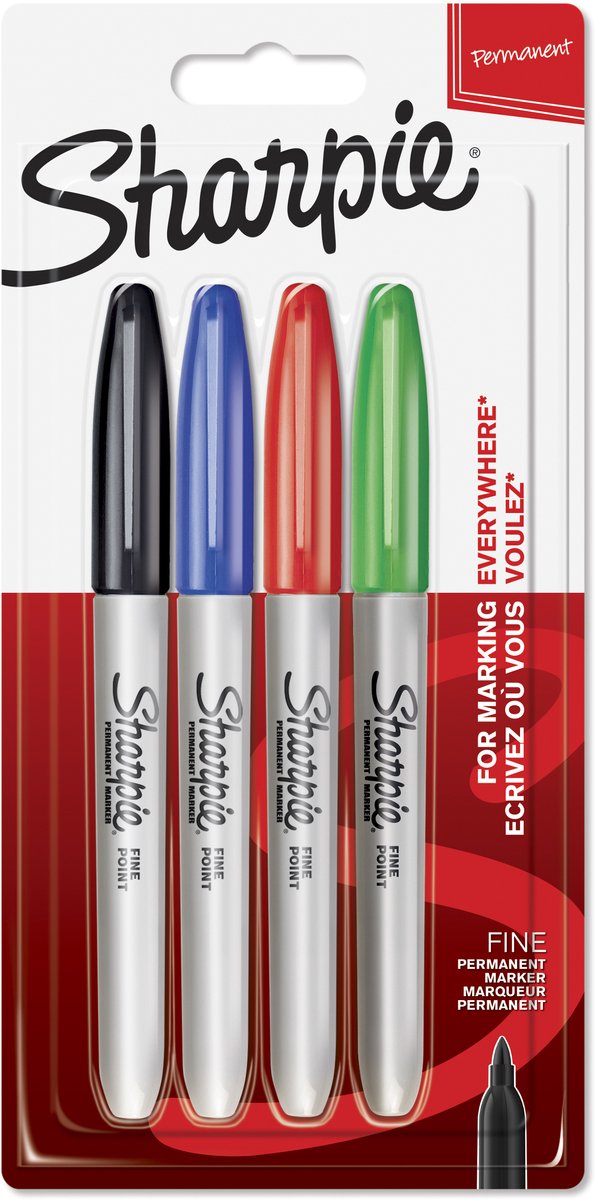 Sharpie Permanentmarker | feiner Punkt | schwarze, blaue, rote und grüne Tinte | 4 Stück