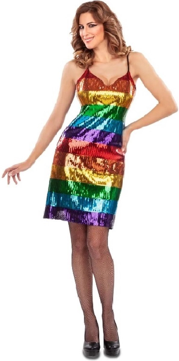 Mom Funcompany Regenbogenkleid mit Spaghettiträgern - Größe XL