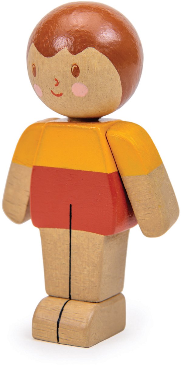 Zarter Blatt-Puppenhaus-Puppenjunge – Karamell-Familien-Holzspielzeug.