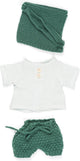 Miniland ml-Puppen: Kleidungsset grün weiß für Jungen 32 cm, 3-teilig, Pullover, Hose und Mütze, mit Kleiderbügel, 3+