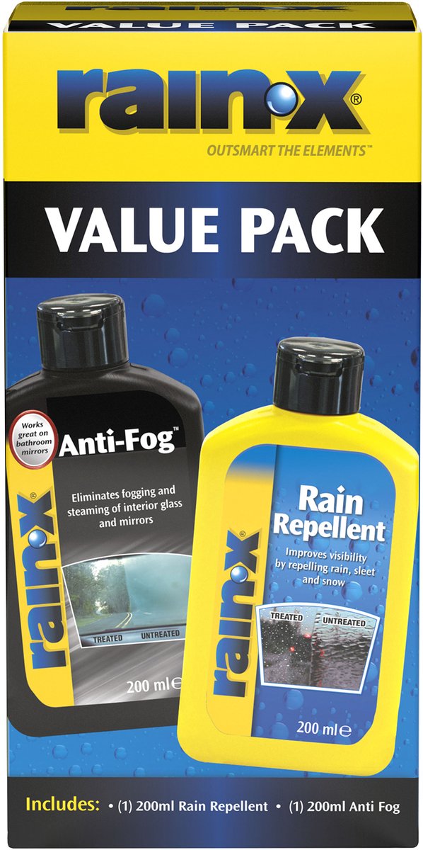 Rain-x Anti-Rain-Antibeschlag-Vorteilspack – 2 x 200 ml – regenabweisende Beschichtung = hydrophobe Technologie