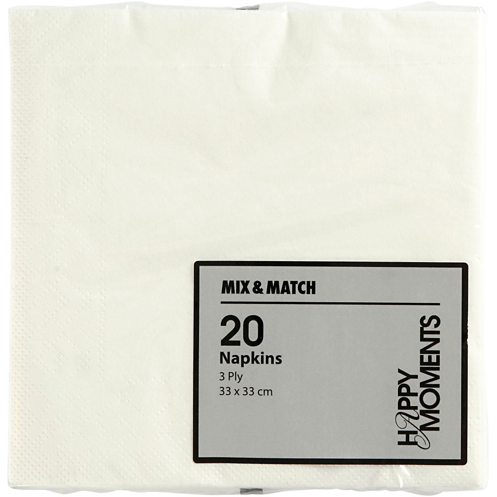 Creativ Company Servietten, Größe 33x33 cm, weiß, 20 Stück 1 Box