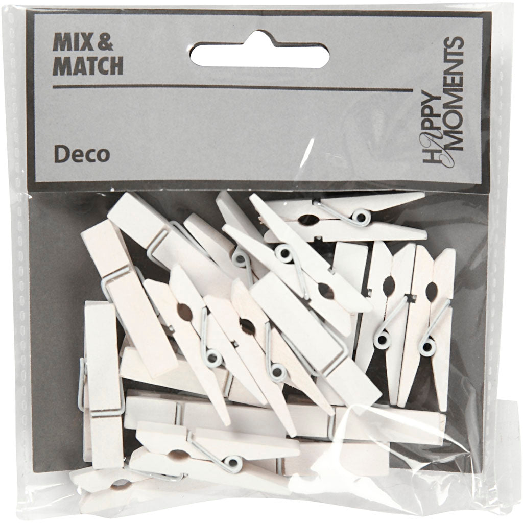 Creativ Company Mini-Wäscheklammer, Größe 35x7 mm, Stärke 9 mm, weiß, 20 Stück 1 Box