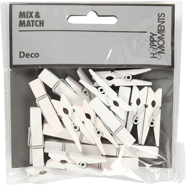 Creativ Company Mini-Wäscheklammer, Größe 35x7 mm, Stärke 9 mm, weiß, 20 Stück 1 Box