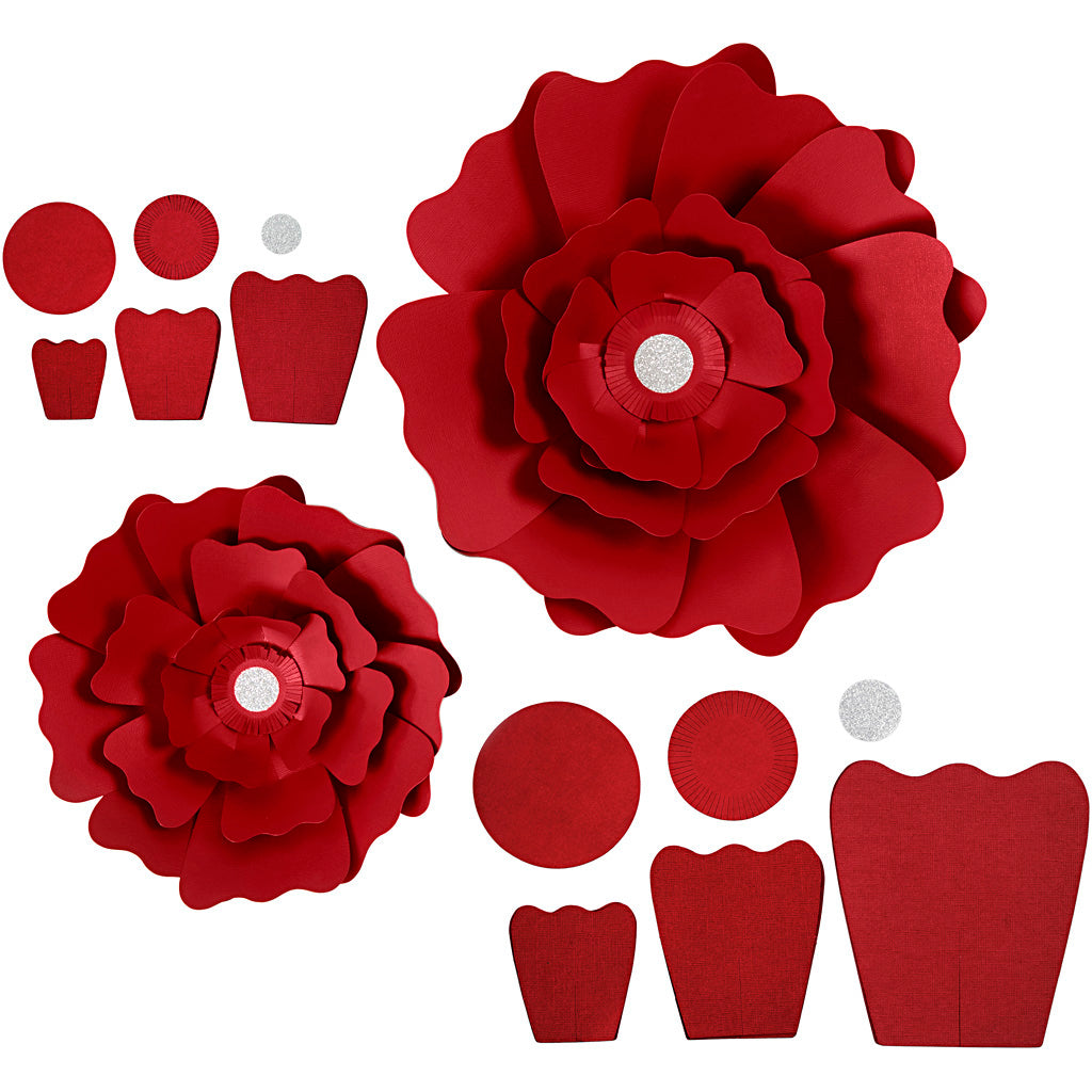 Creativ Company Papierblumen, D 15+25 cm, 230 gr, rot, 2 Stück 1 Box
