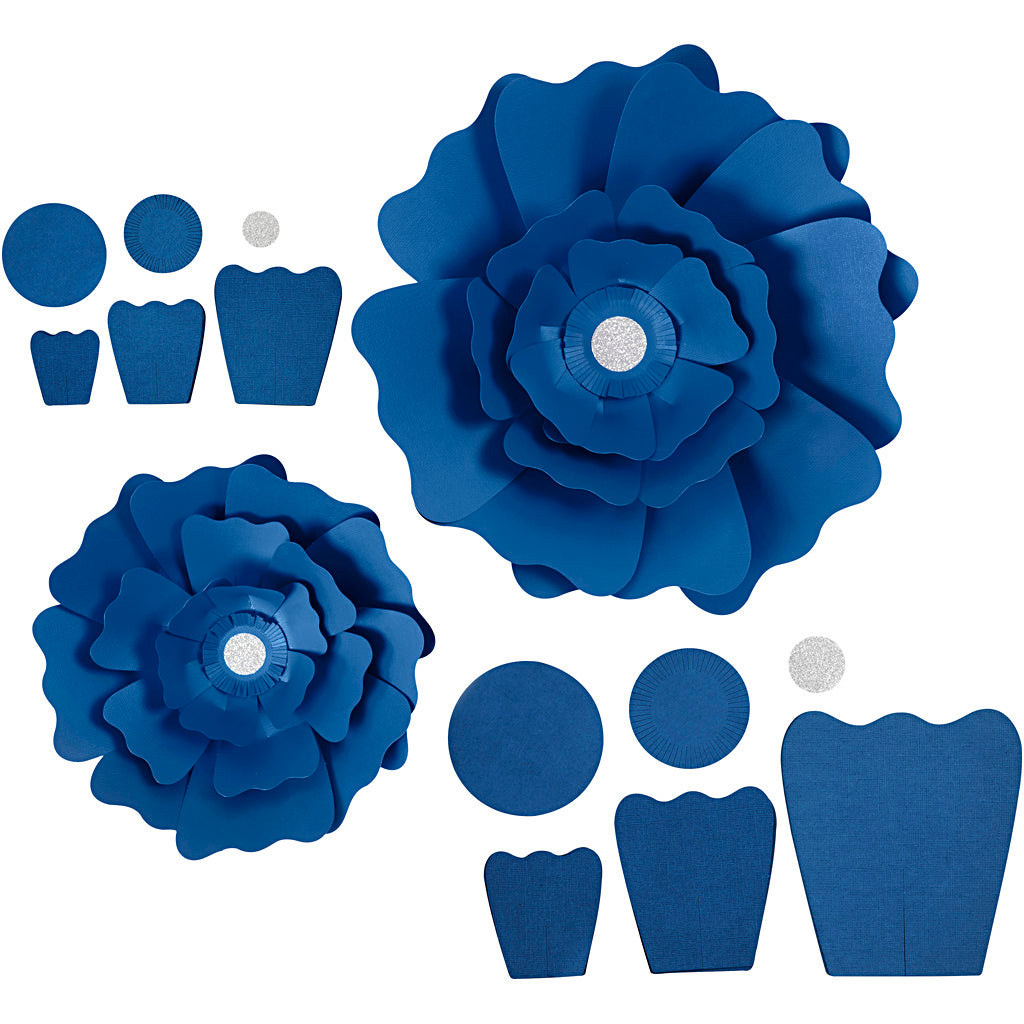 Creativ Company Papierblumen, D 15+25 cm, 230 gr, blau, 2 Stück 1 Box