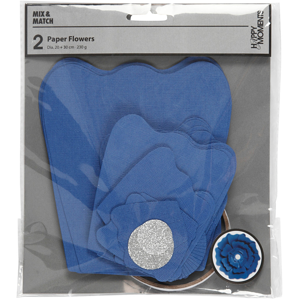 Creativ Company Papierblumen, D 15+25 cm, 230 gr, blau, 2 Stück 1 Box