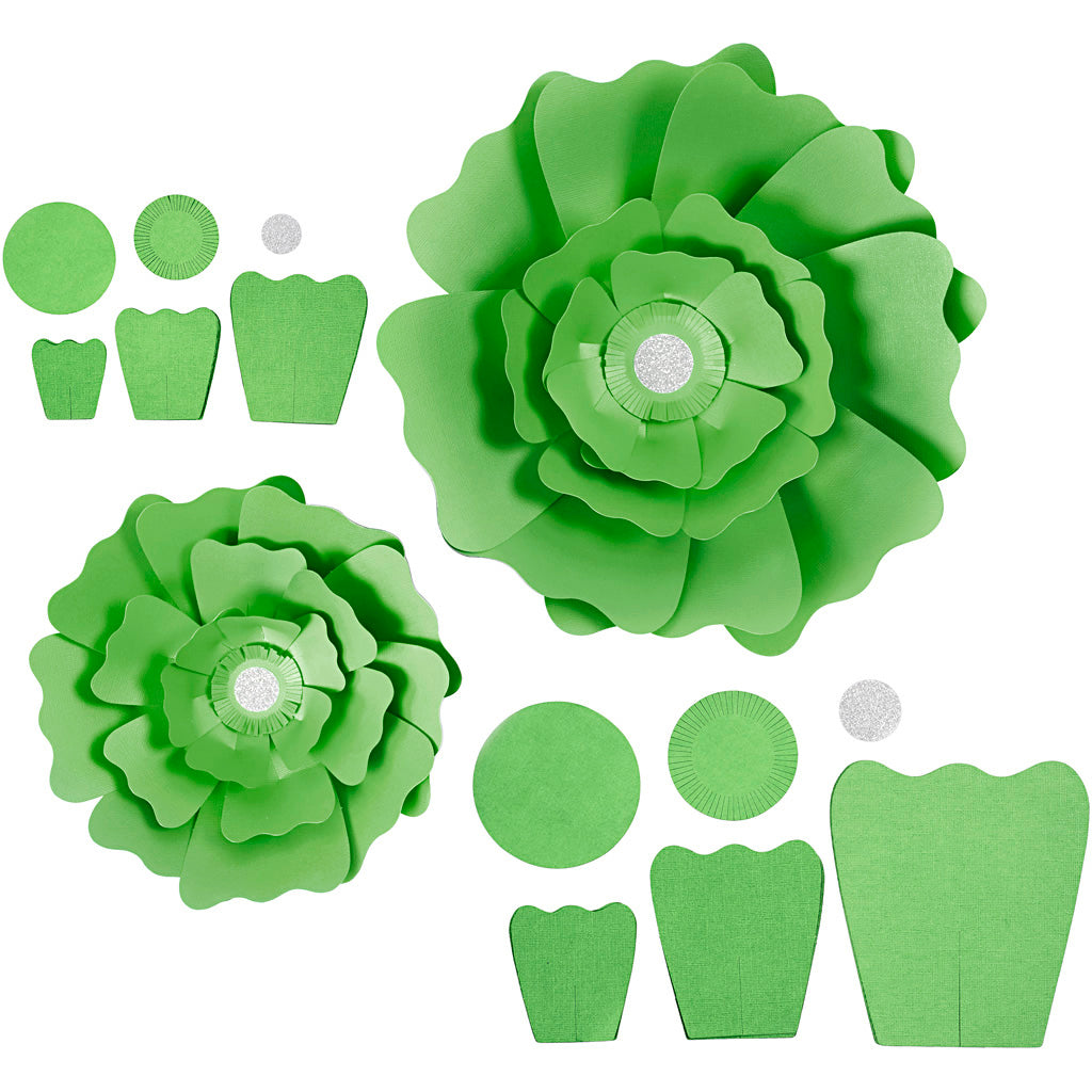 Creativ Company Papierblumen, D 15+25 cm, 230 gr, grün, 2 Stück 1 Box
