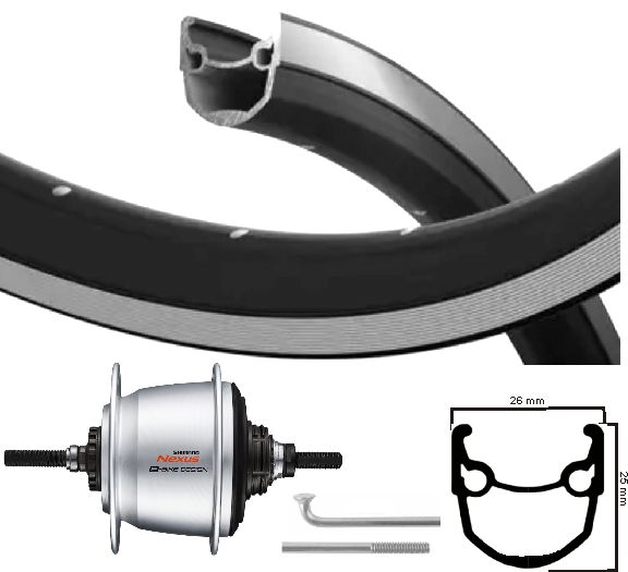Shimano Hinterrad 28 Zoll 622 Schwarz-RR Silber Edelstahl Nexus 5 Rollerbrake