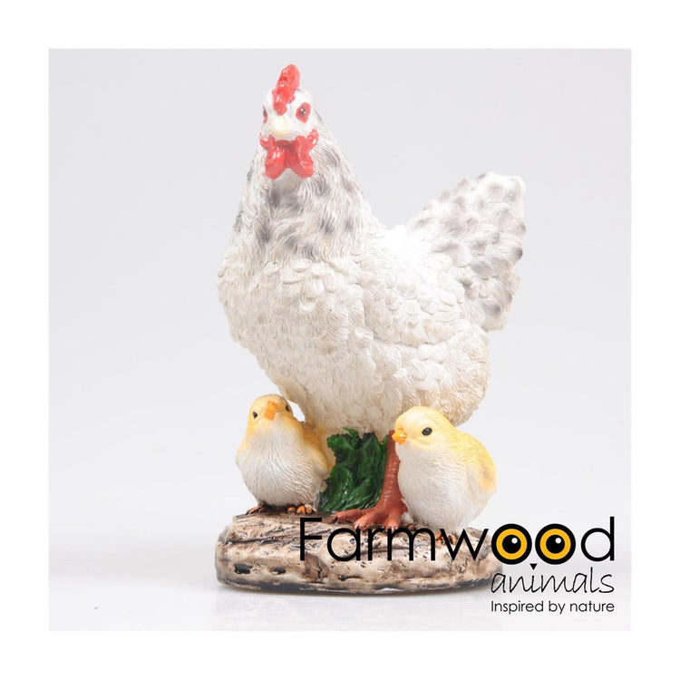 Farmwood Tiere Gartenstatue Huhn mit Küken weiß 15x11x20cm