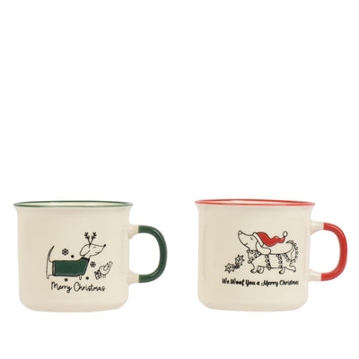 Decoris Weihnachtsbecher Dackel Porzellan 260ml 11,3x8,9x 8cm 2-fach sortiert