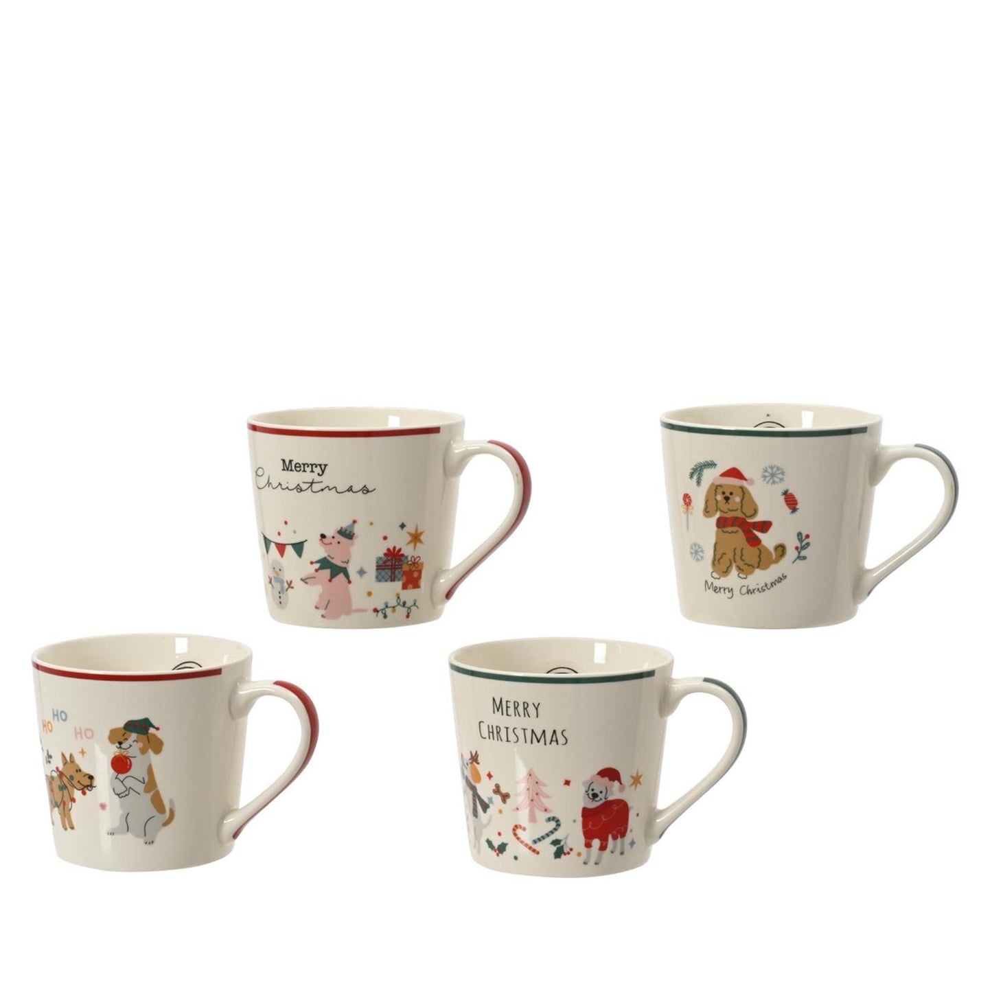 Decoris Weihnachtsbecher Porzellan 400ml 9,5x13x8,9cm 4-fach sortiert