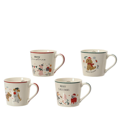 Decoris Weihnachtsbecher Porzellan 400ml 9,5x13x8,9cm 4-fach sortiert