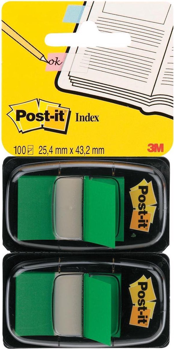 Post-it® Index Standard Duo Pack, grün, 25,4 x 43,2 mm, 50 Tabs Spender