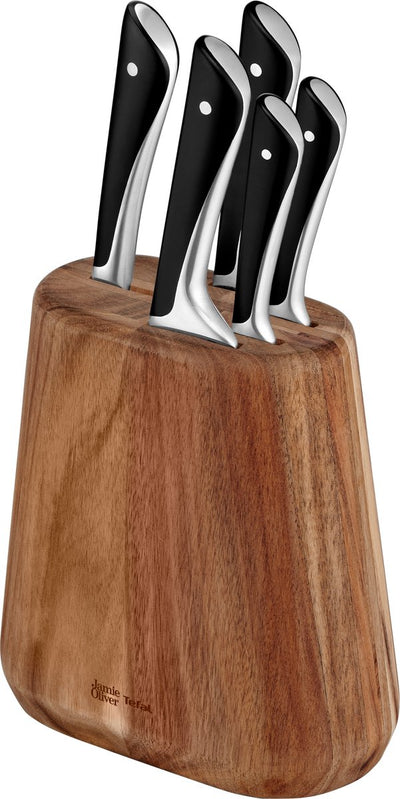 Jamie Oliver by Tefal Messerset – 5-teilig – inklusive Messerblock – Edelstahl – für den professionellen Einsatz