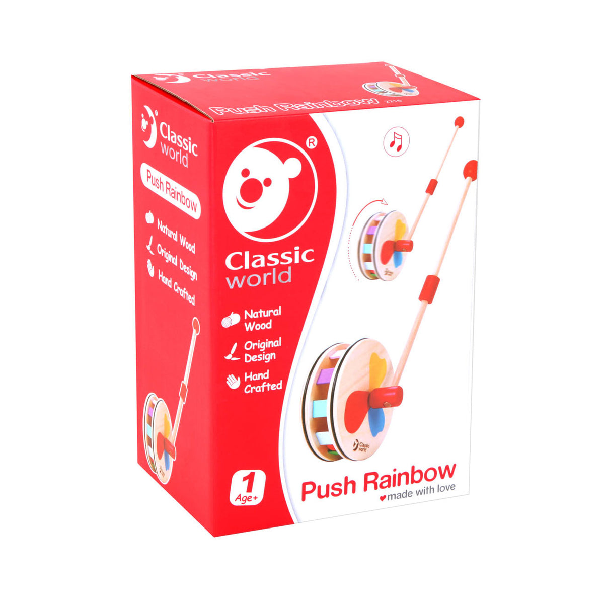 Klassische Welt der Welt hölzerne Push Figur Regenbogenrad