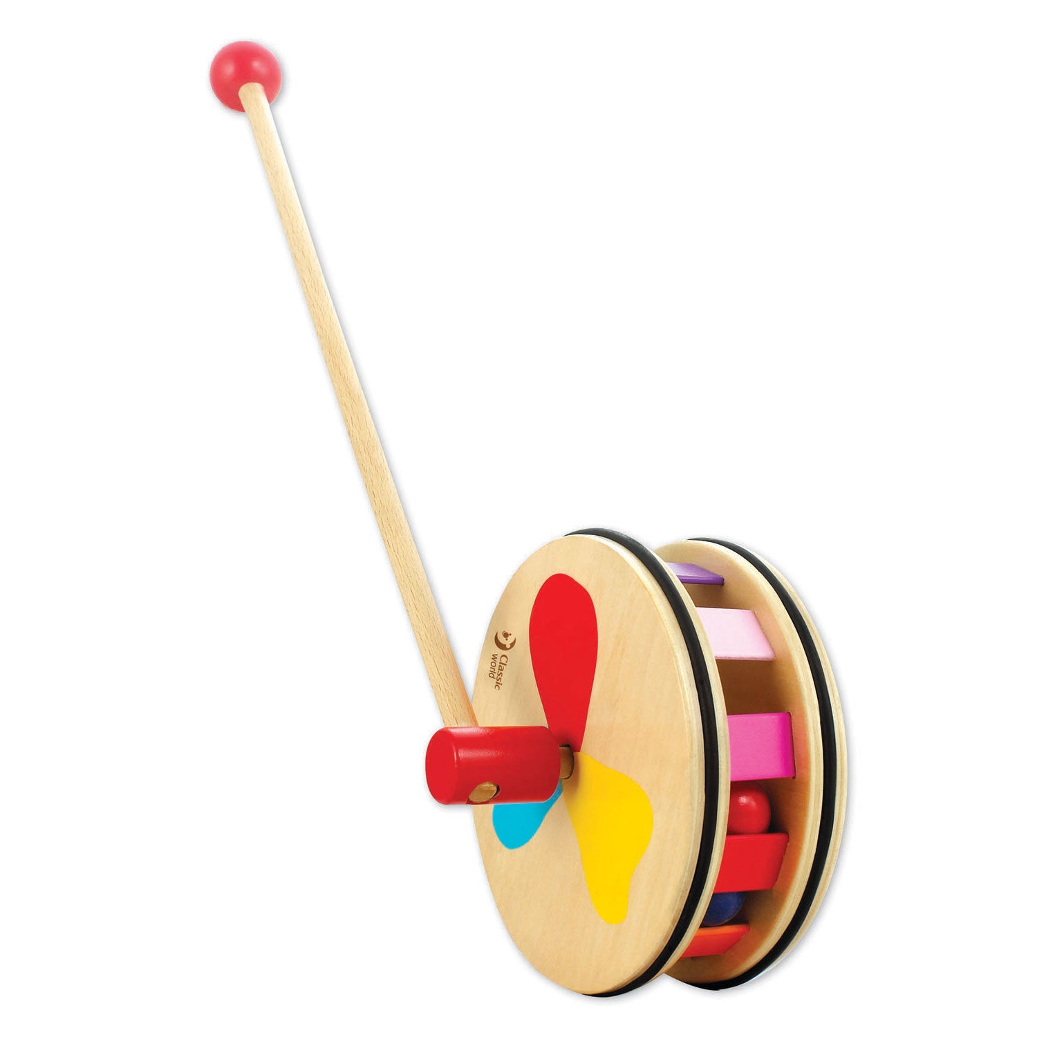 Klassische Welt der Welt hölzerne Push Figur Regenbogenrad