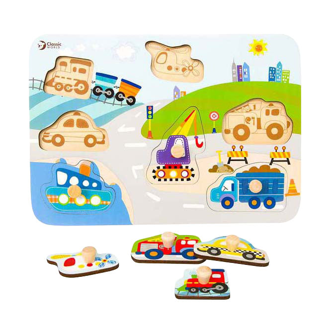 Klassiker World World Wooden Nick Puzzle Verkehr, 8st.