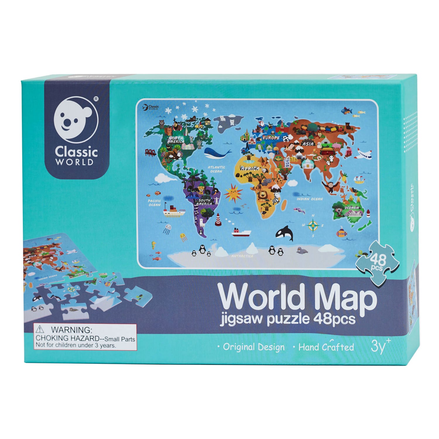 Klassisches Welt-Holzpuzzle Weltkarte, 48 Teile.