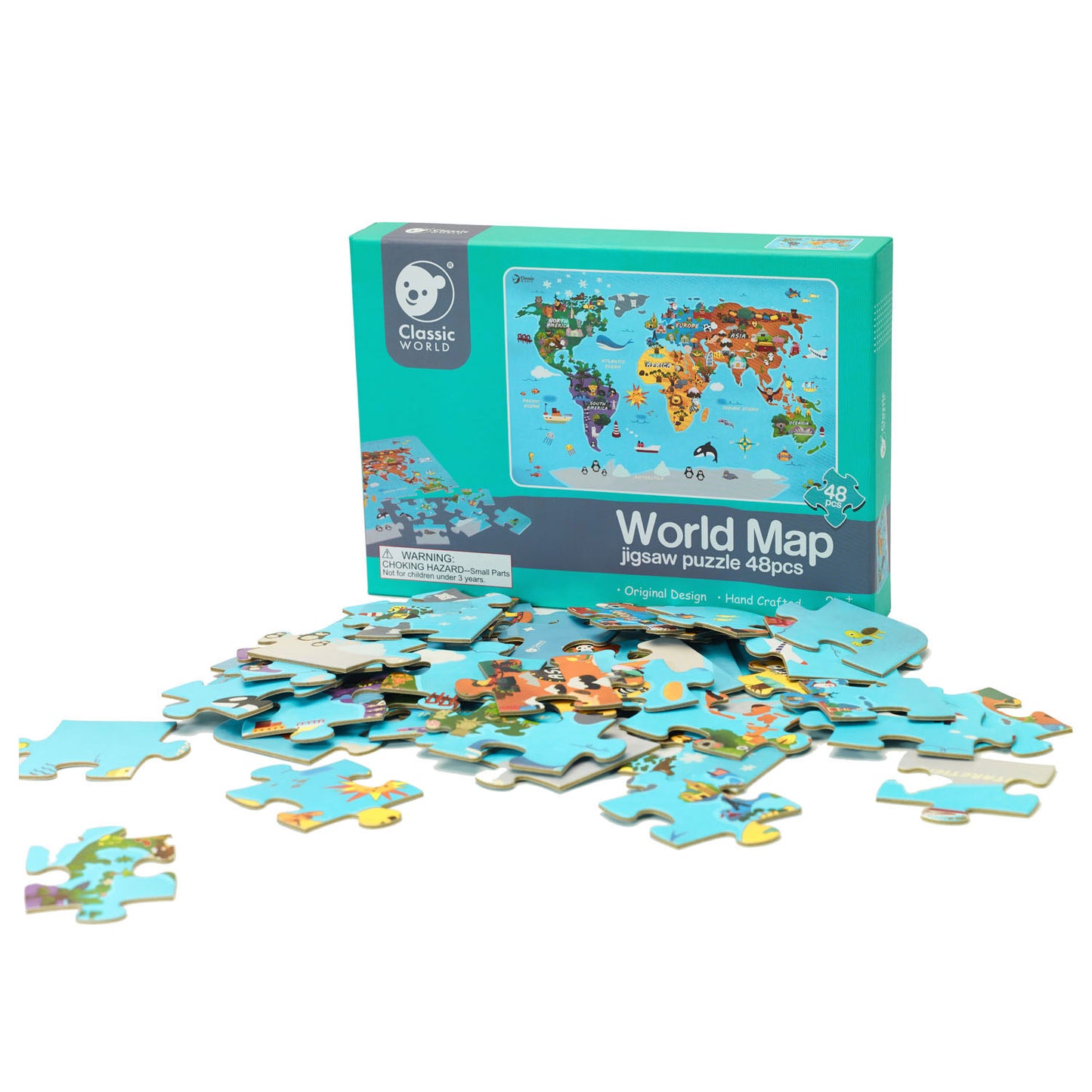 Klassisches Welt-Holzpuzzle Weltkarte, 48 Teile.