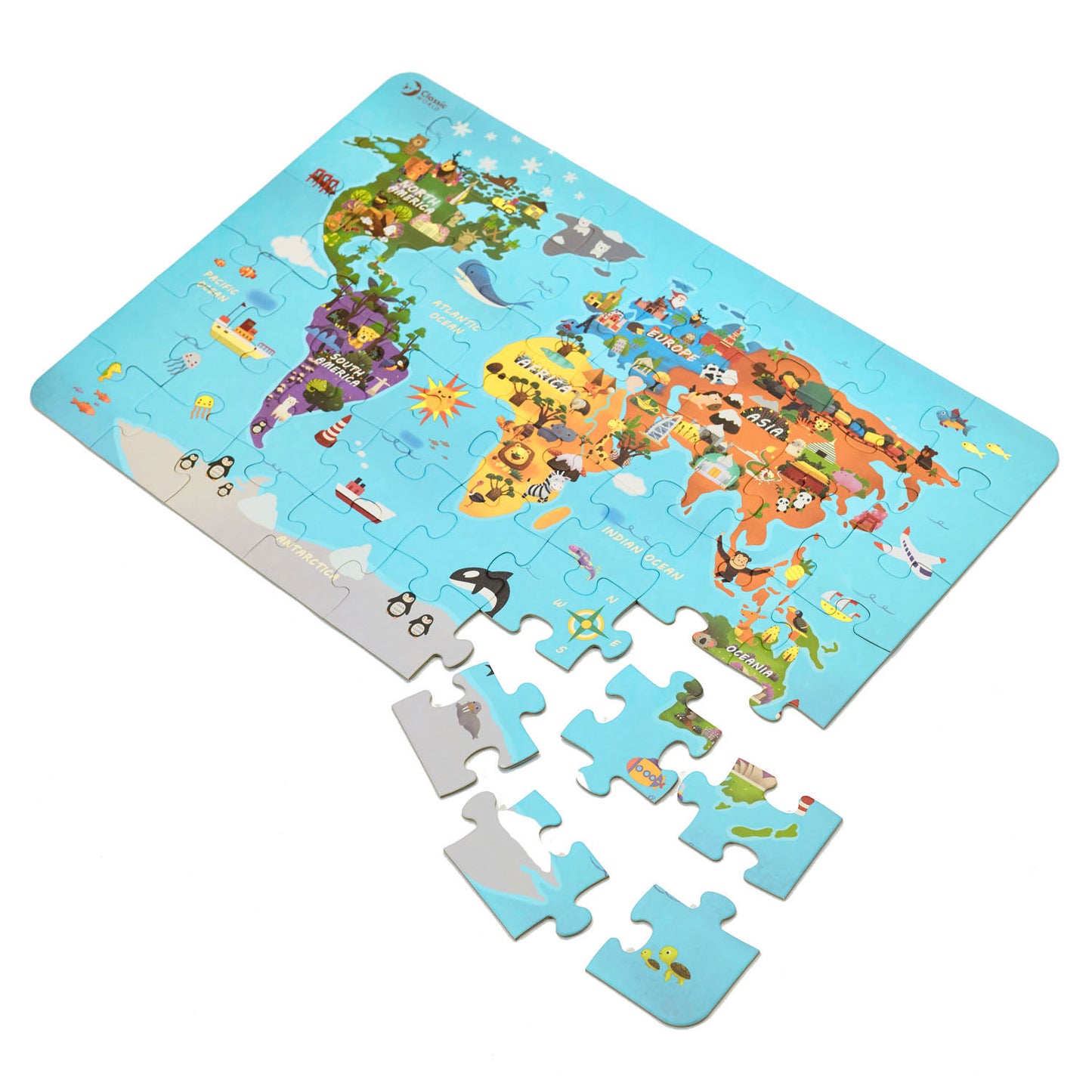 Klassisches Welt-Holzpuzzle Weltkarte, 48 Teile.