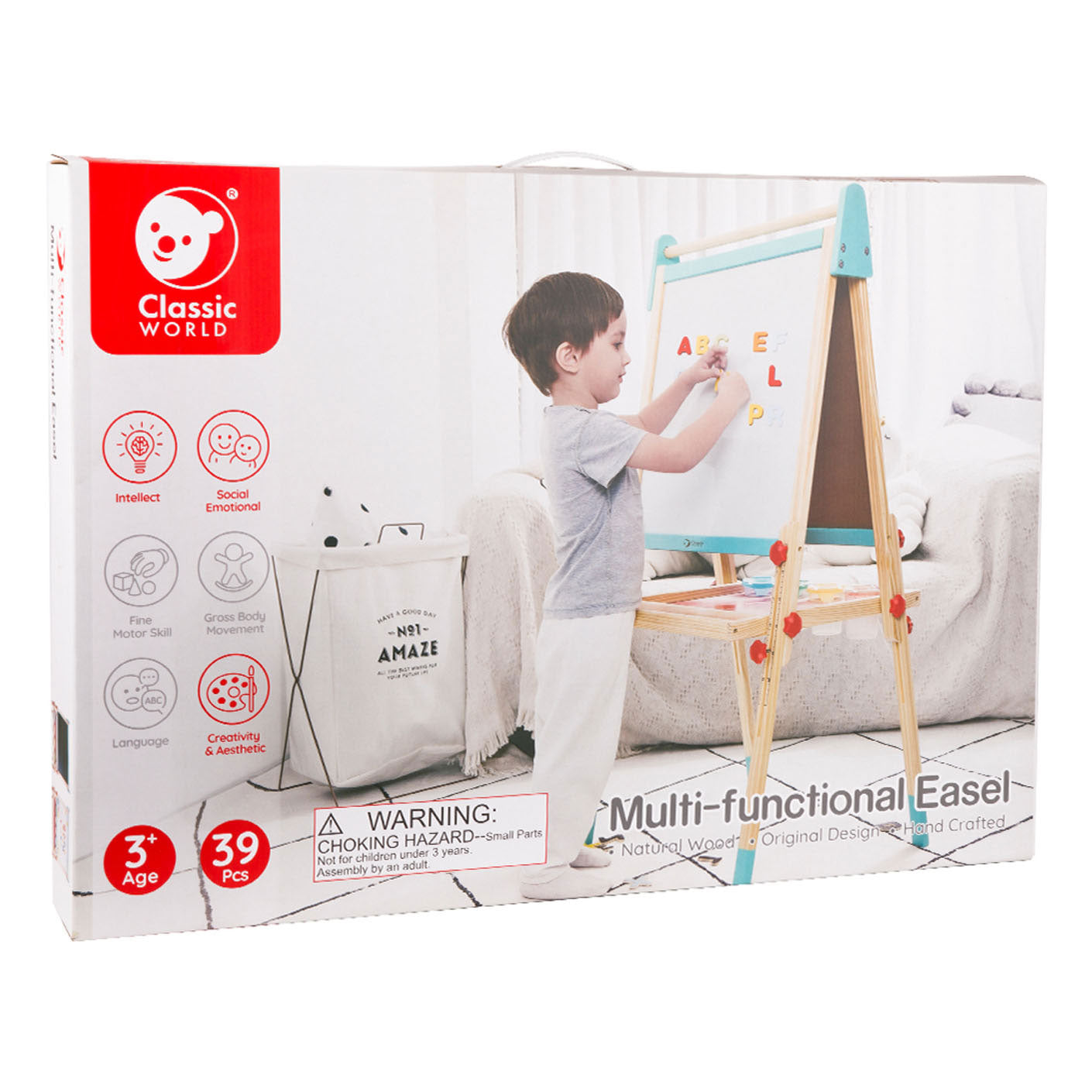 Klassischer Welt -Holzmagnet und Blackboard 2in1, 39dlg.