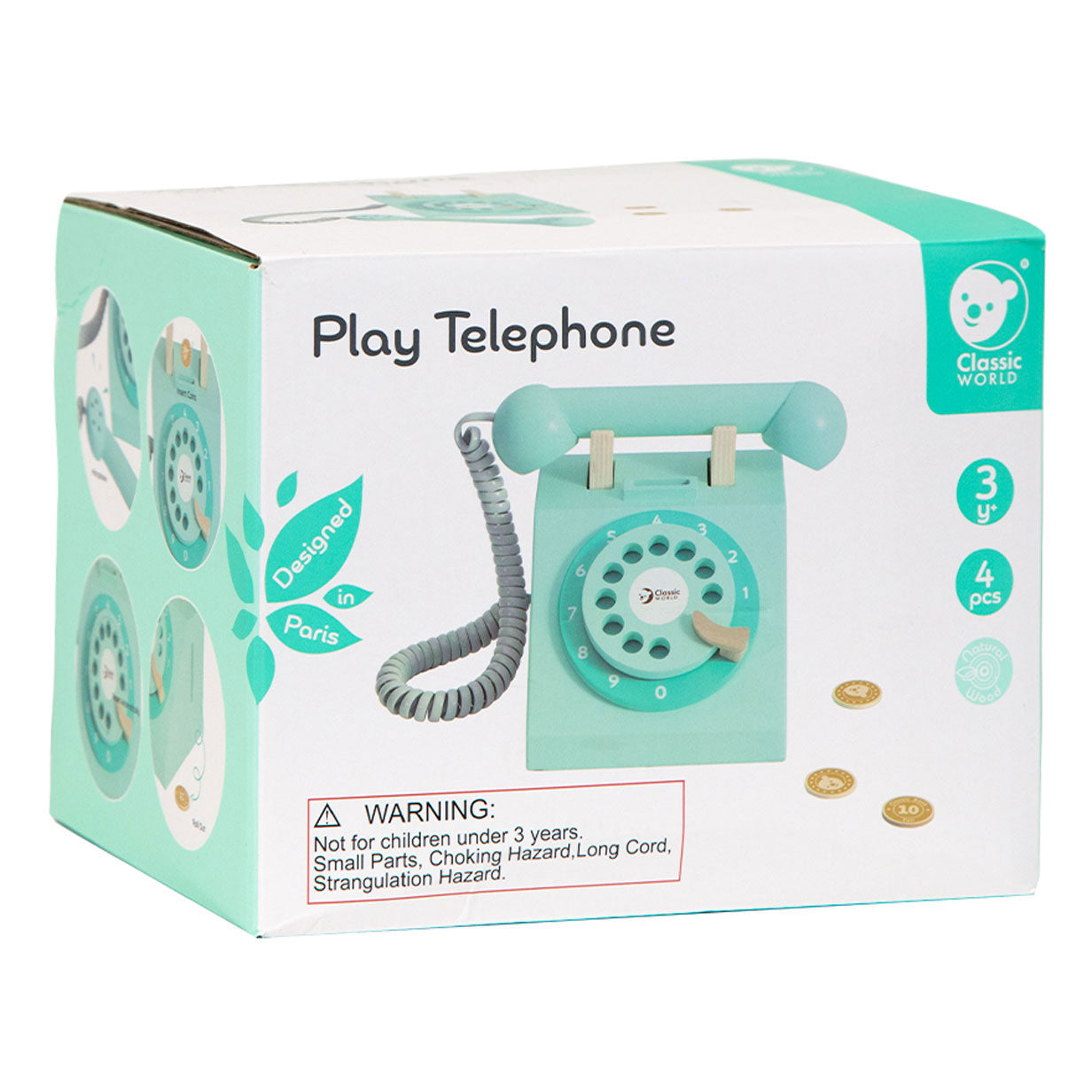 Klassische Welt der Welt Holz Retro Telefon Türkis